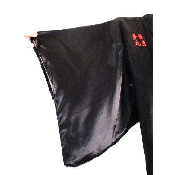 Black Happi Coat Embroidered Cranes Tree Symbols No Labels See Measurements EUC - Picture 11 of 12